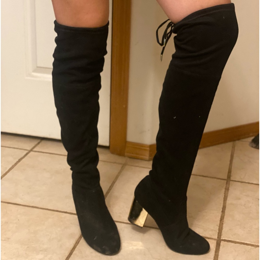 Black suede over the knee boots